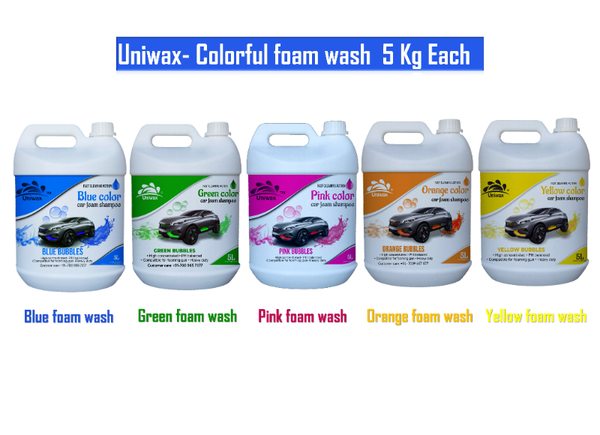 uniwax color car shampoo foam wash blue, green, pink, orange - 5kg each, 25kg total